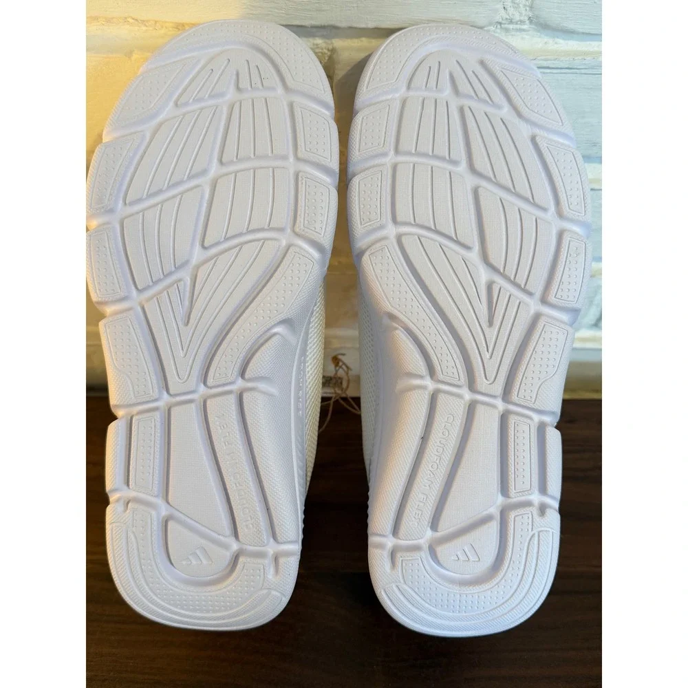 Adidas Cloudfoam Flex Laces Womens •8• White Silver Running Shoes Athleisure Gym